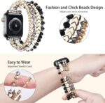 ⁦MOFREE Beaded Bracelet Compatible for Apple Watch Band 40mm/38mm/41mm Series 8/7/SE/6/5/4/3/2/1 Women Fashion Handmade Elastic Stretch Strap for iWatch Bands Replacement Black/Gray/Gold⁩ - الصورة ⁦3⁩
