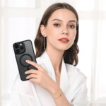 ⁦جراب حماية مغناطيسي شفاف غير لامع ومضاد للصدمات للنساء والرجال [متوافق مع ماج سيف] لموبايل آيفون 15 برو ماكس مقاس 6.7 بوصة من بينتوبين - لون أسود⁩ - الصورة ⁦7⁩