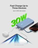 ⁦بلكن شاحن محمول، باور بانك مع كابل مدمج 20 كيلو بي دي 30 واط - شحن سريع USB نوع سي، شاحن محمول لسلسلة ايفون 16 وايباد برو وسلسلة جالكسي S25 والمزيد - ازرق⁩ - الصورة ⁦6⁩