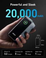 ⁦شاحن باور بانك برايم، بطارية خارجية 20000 مللي أمبير في الساعة بقوة 200 وات، شاشة رقمية، 2 × USB-سي و1 × منفذ USB-ايه متوافق مع جميع أجهزة آيفون وسامسونج وأجهزة اللاب توب وغيرها من انكر (أسود)⁩ - الصورة ⁦4⁩