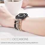 ⁦MOFREE Beaded Bracelet Compatible for Apple Watch Band 40mm/38mm/41mm Series 8/7/SE/6/5/4/3/2/1 Women Fashion Handmade Elastic Stretch Strap for iWatch Bands Replacement Black/Gray/Gold⁩ - الصورة ⁦4⁩