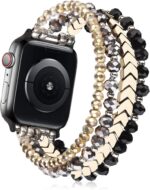 ⁦MOFREE Beaded Bracelet Compatible for Apple Watch Band 40mm/38mm/41mm Series 8/7/SE/6/5/4/3/2/1 Women Fashion Handmade Elastic Stretch Strap for iWatch Bands Replacement Black/Gray/Gold⁩ - الصورة ⁦6⁩
