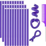 30 Pieces 9.45" Flexible Curling Rods, SEPGLITTER Twist Foam Hair Rollers Curlers Set No Heat Curlers Irons Steel Pintail Comb for Girls Foam Hair Curler for Long Short Hair (Purple)