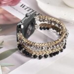 ⁦MOFREE Beaded Bracelet Compatible for Apple Watch Band 40mm/38mm/41mm Series 8/7/SE/6/5/4/3/2/1 Women Fashion Handmade Elastic Stretch Strap for iWatch Bands Replacement Black/Gray/Gold⁩ - الصورة ⁦2⁩