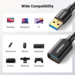 ⁦كابل وصلة USB 3.0 ذكر إلى أنثى مطلي بالذهب بسرعة نقل 5 جيجابايت في الثانية من يوجرين متوافق مع أجهزة الكمبيوتر وأجهزة تشغيل ألعاب الفيديو الرقمية والشاشات (2 متر)⁩ - الصورة ⁦7⁩