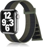 Nylon Sport Loop Bands Compatible with Apple Watch Band 38mm 40mm 41mm for Women Men, Stretchy Elastic Braided Replacement Straps for iWatch Series 6 7 5 4 3 2 1 SE，Storm Black