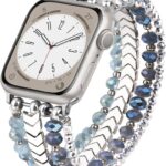 MOFREE Beaded Bracelet Compatible for Apple Watch Band 45mm/44mm/42mm Series 8/7/SE/6/5/4/3/2/1/Ultra Women Fashion Handmade Elastic Stretch Strap for iWatch Bands Replacement Blue