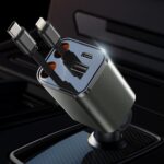 [2025 مدمج] شاحن سيارة قابل للسحب 4 في 1 87 وات، PD3.0 QC4.0 شاحن للسيارة سريع USB C/إضاءة قابلة للسحب مع أسلاك مزدوجة، ولاعة سجائر صغيرة متعددة لـ 16 15 14 13 باد وسامسونج واندرويد