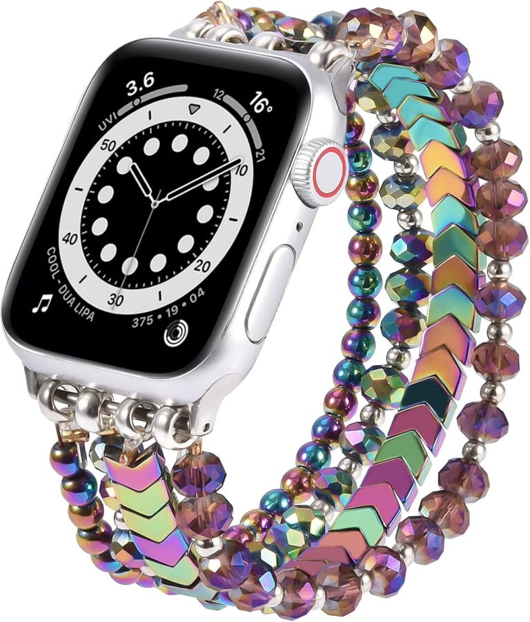 MOFREE Beaded Bracelet Compatible for Apple Watch Band 40mm/38mm/41mm Series 8/7/SE/6/5/4/3/2/1 Women Fashion Handmade Elastic Stretch Strap for iWatch Bands Replacement Colorful