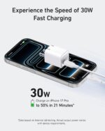 ⁦شاحن 511 USB نوع C بتقنية جان 30 وات (نانو 3)، قابل للبرمجة وسريع وقابل للطي، باور اي كيو 3.0 لآيفون 14/14 برو/14 برو ماكس/13 برو/13 برو ماكس، جالاكسي، اي باد (الكابل غير متضمن) أرجواني فاتح من أنكر⁩ - الصورة ⁦3⁩