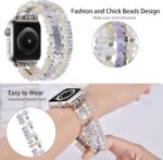 ⁦MOFREE Beaded Bracelet Compatible for Apple Watch Band 42mm/44mm/45mm Series 7/SE/6/5/4/3/2/1 Women Fashion Handmade Elastic Stretch Strap for iWatch Bands Replacement (Iridescence)⁩ - الصورة ⁦3⁩