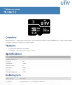بطاقة ذاكرة / كارت ميموري سعة 32 جيجابايت UNV MicroSD TF A1 للاستخدام المستمر 24/7 بأداء ثابت وموثوق – مناسب للهواتف الذكية وكاميرات المراقبة – موديل TF-32G-T-C