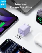 ⁦شاحن 511 USB نوع C بتقنية جان 30 وات (نانو 3)، قابل للبرمجة وسريع وقابل للطي، باور اي كيو 3.0 لآيفون 14/14 برو/14 برو ماكس/13 برو/13 برو ماكس، جالاكسي، اي باد (الكابل غير متضمن) أرجواني فاتح من أنكر⁩ - الصورة ⁦2⁩