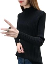 بلوفر شتوي هاي كول مضلع برقبة عالية للنساء بتصميم ناعم ومريح للبنات والنساء من ميزه