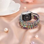 ⁦MOFREE Beaded Bracelet Compatible for Apple Watch Band 40mm/38mm/41mm Series 8/7/SE/6/5/4/3/2/1 Women Fashion Handmade Elastic Stretch Strap for iWatch Bands Replacement Colorful⁩ - الصورة ⁦3⁩