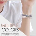 ⁦MOFREE Beaded Bracelet Compatible for Apple Watch Band 42mm/44mm/45mm Series 7/SE/6/5/4/3/2/1 Women Fashion Handmade Elastic Stretch Strap for iWatch Bands Replacement (Iridescence)⁩ - الصورة ⁦6⁩