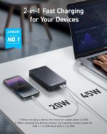 ⁦شاحن باور بانك محمول بسعة 24000 مللي امبير في الساعة وقدرة 65 وات مع 3 منافذ (USB نوع A وUSB نوع C) خفيف الوزن ومتين مع شنطة للحمل للاب توب وموبايل آيفون واي باد وسامسونج جالاكسي وغيرها من انكر، 537⁩ - الصورة ⁦5⁩