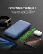 ⁦بلكن شاحن محمول، باور بانك مع كابل مدمج 20 كيلو بي دي 30 واط - شحن سريع USB نوع سي، شاحن محمول لسلسلة ايفون 16 وايباد برو وسلسلة جالكسي S25 والمزيد - ازرق⁩ - الصورة ⁦7⁩