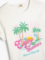 ⁦KOTON Girls Summer Themed Short Sleeve Crew Neck Tshirt⁩ - الصورة ⁦3⁩