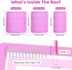 ⁦Romon 31 Piece Hair Curlers Set, 18 Heated Heatless Curling Hair Rollers with 3 Sizes 40/30/20 mm with 12 Hair Clips and 1 Comb for All Short, Medium or Long Hair (Pink)⁩ - الصورة ⁦2⁩