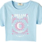 KOTON Girls Crop Printed Ribbed Tshirt