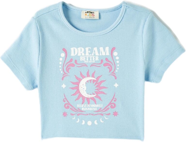 KOTON Girls Crop Printed Ribbed Tshirt
