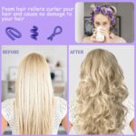 ⁦30 Pieces 9.45" Flexible Curling Rods, SEPGLITTER Twist Foam Hair Rollers Curlers Set No Heat Curlers Irons Steel Pintail Comb for Girls Foam Hair Curler for Long Short Hair (Purple)⁩ - الصورة ⁦4⁩