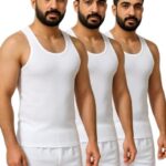 فانلة داخلية رياضية بدون أكمام من القطن للرجال من أجيال، عبوة من 3 قطع، لون أبيض