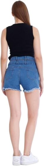 ⁦Mamilly Jeans شورت جينز بحزام خصر مزدوج وتصميم ممزق وخرز نسائي⁩ - الصورة ⁦2⁩