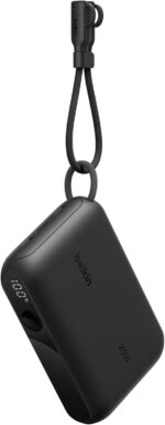 ⁦شاحن باور بانك 10000 مللي أمبير في الساعة من بيلكن، شاحن محمول رفيع مزود بمنفذي USB-C، مع عرض رقمي للبطارية، شحن 20 واط لآيفون سلسلة 16 و15 وسامسونج جالاكسي S25 وS24 وبكسل 9 واي باد وغيرها، أسود⁩ - الصورة ⁦4⁩