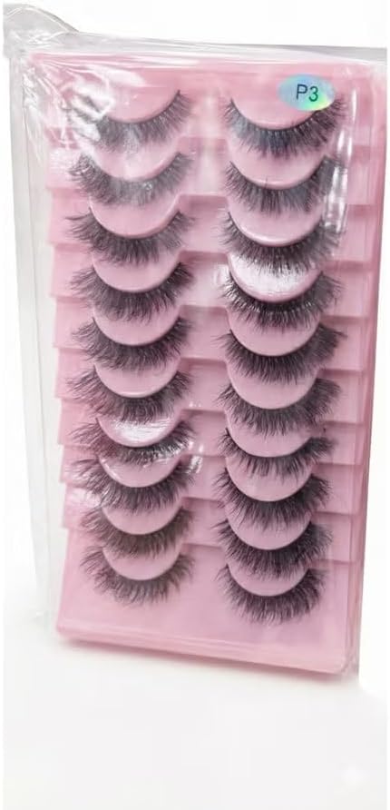 Product Title (189 Characters): 10 Pairs 3D Faux Mink Eyelashes Pack | Natural Wispy False Lashes | Voluminous, Lightweight & Reusable Lashes | Soft Flexible Band for Easy Application | Style P3 (10 P