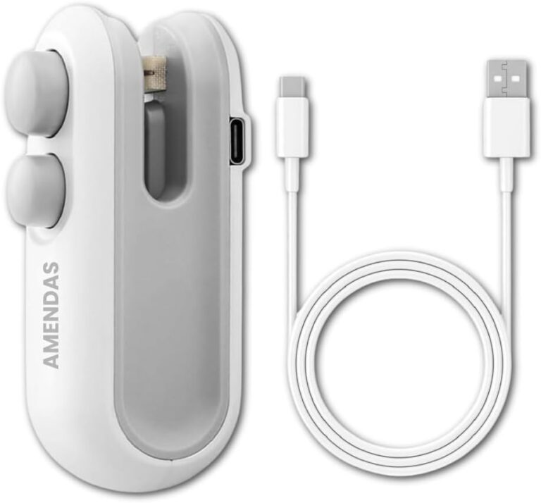 آلة غلق وقص مغناطيسية 2 في 1 قابلة لإعادة الشحن بمنفذ USB لأكياس التعبئة البلاستيكية الصغيرة للطعام والوجبات الخفيفة ورقائق البطاطس والأكياس البلاستيكية المحمولة من امينداس (متعددة الألوان)