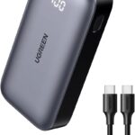 يوجرين باور بانك 30 واط 10000mAh، شاحن محمول USB C سريع الشحن مع كيبل 0.5 متر 60 واط، شاشة رقمية، بطارية خارجية محمولة متوافقة مع جالكسي S24 S23، ايفون 15 14، ايباد، ال جي، اسود
