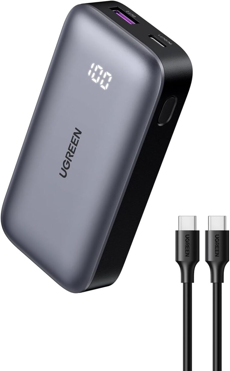 يوجرين باور بانك 30 واط 10000mAh، شاحن محمول USB C سريع الشحن مع كيبل 0.5 متر 60 واط، شاشة رقمية، بطارية خارجية محمولة متوافقة مع جالكسي S24 S23، ايفون 15 14، ايباد، ال جي، اسود