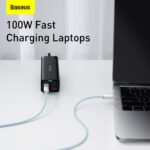 ⁦New Baseus 100W Cable | PD3.0 QC4.0 | 20V/5A | 2 Meter | Super Fast Charging Type-C to Type C | Braided USB C | 480Mbps Data Transfer | for Mobiles Tablets iPad iPhone Galaxy all Devices (Sky)⁩ - الصورة ⁦4⁩
