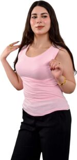 توب كات بيسيك بطبقات للنساء، لون بينك، تصميم مزدوج الطبقات للتغطية