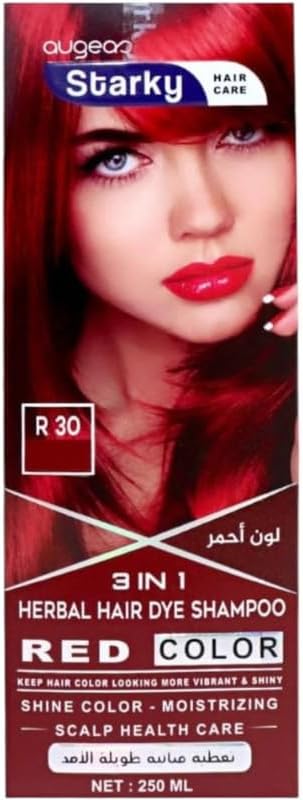 ستاركي شامبو صبغ الشعر العشبي 3 في 1 بلون احمر لامع، مرطب للعناية بصحة فروة الراس يدوم طويلا (R30) لون احمر - 250 مل