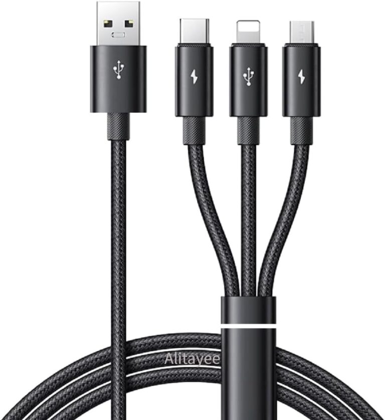كابل شحن متعدد فار-ني 3 في 1 من علي طايع مع وصلات USB إلى Micro، وUSB نوع C، ومنفذ لايتنينج، متوافق مع أوبو، وفيفو، وشاومي، وسامسونج، وآيفون، واي باد برو وشحن السيارة، من مارش باور، بطول 1 متر
