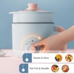 ⁦وعاء تسخين كهربائي صغير متعدد الوظائف سعة 1.5 لتر لشابو شابو والقلي السريع والنودلز والمكرونة والقلي غير اللاصق للسوتيه، طباخ رامين مزدوج التحكم في الطاقة للسكن والمكتب⁩ - الصورة ⁦5⁩