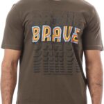 ريفين تي شيرت رجالي عصري من القطن مطبوع عليه "Brave" باللون البني الشوكولاته
