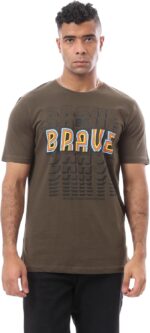 ريفين تي شيرت رجالي عصري من القطن مطبوع عليه "Brave" باللون البني الشوكولاته