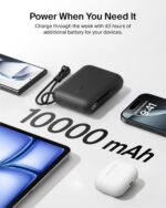 ⁦شاحن باور بانك 10000 مللي أمبير في الساعة من بيلكن، شاحن محمول رفيع مزود بمنفذي USB-C، مع عرض رقمي للبطارية، شحن 20 واط لآيفون سلسلة 16 و15 وسامسونج جالاكسي S25 وS24 وبكسل 9 واي باد وغيرها، أسود⁩ - الصورة ⁦5⁩