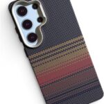 جراب حماية ممتاز من الياف الكربون S25 الترا - فائق النحافة ممتص للصدمات، تصميم ممتاز مضاد للخدش ومضاد للانزلاق مع واقي شفاه للكاميرا (بني احمر، S25 الترا)