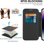 جراب هاتف جلدي فليب وش و ظهر مقاوم للرقاقة مزود بتقنية Mag-Safe متوافق مع هاتف iPhone 13 Pro Max (لون جولدي)