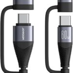كابل متعدد الوظائف لنقل البيانات والشحن السريع 4 في 1 سلسلة SA37-2T2 بمنفذ USB نوع A ونوع C إلى لايتنينج ونوع C، قدرة 60 وات وطول 1.2 م، أسود من جوي رووم