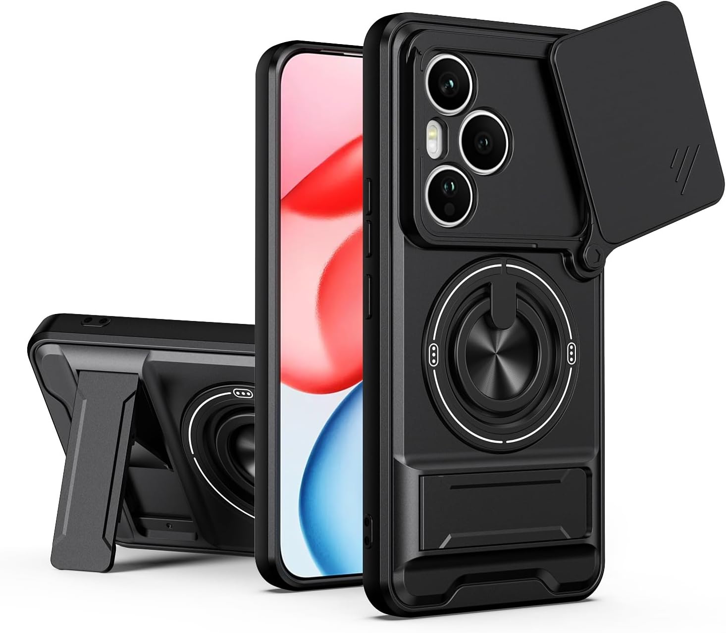 61KUWVLvHYL._AC_SL1500_.jpg Case Cover Shock Resistant UNBLACK Protect Camera TPU + PC With KickStand Compatible with honor 400 pro (Black)