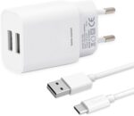 شاحن USB بمنفذين 12 واط وكابل شحن USB A إلى نوع C (1 متر)، شاحن سريع، مزود طاقة، شاحن سفر، محول طاقة، واسع التوافق من ليف