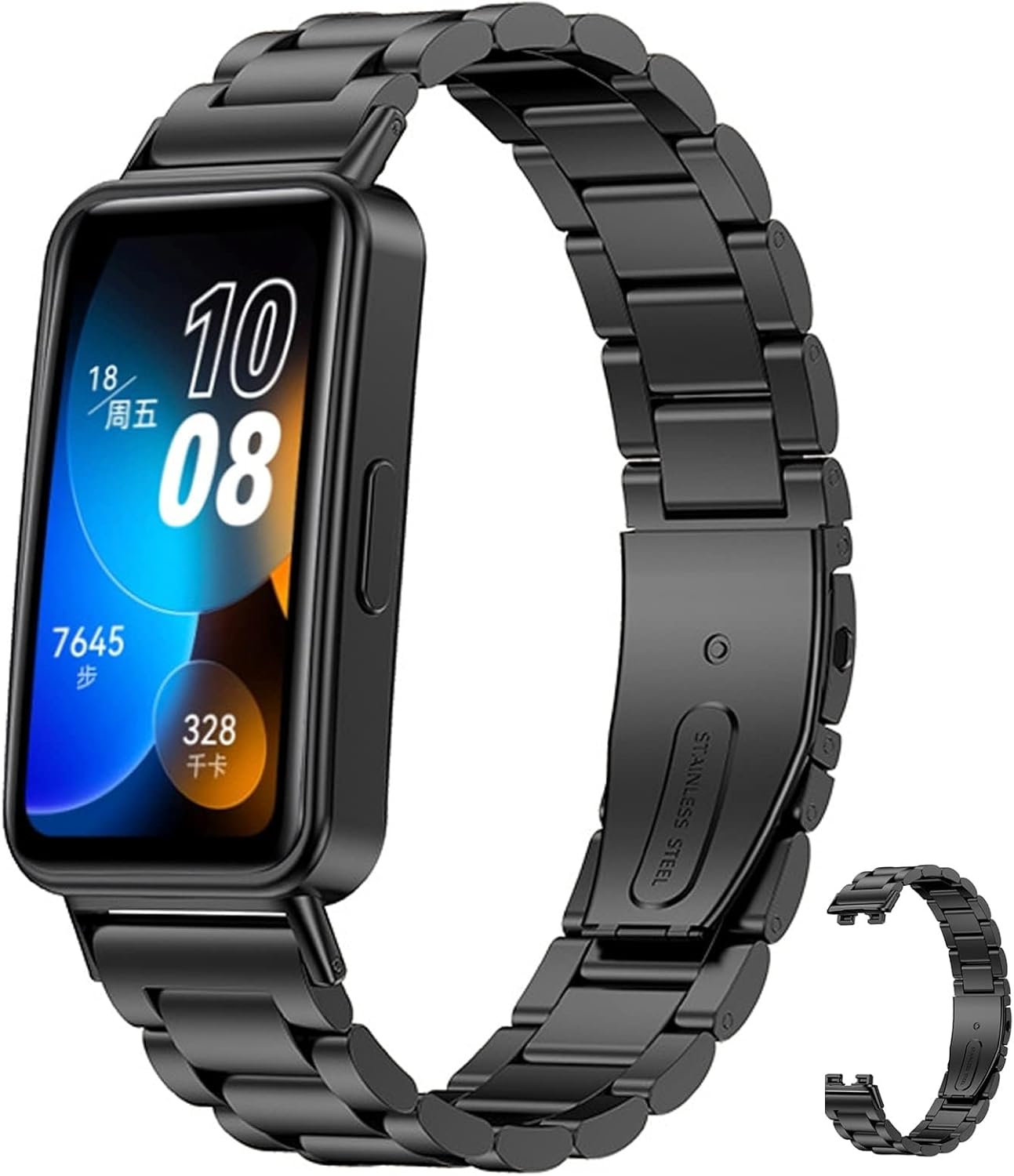 61OR5OdXWoL._AC_SL1500_.jpg سوار شبكة من Dl3 موبيلاك متوافق مع هواوي باند 8 و 9 و 10، مصنوع من الستانلس ستيل بلون فضي للجنسين قابل للتعديل