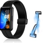 Dl3 Mobilak Silicone Strap Compatible with Huawei Band 9/Huawei Band 8 Magnetic Metal Stainless Buckle Sport Silicone Strap for Huawei Band 8/9 Band Quick Release Soft Replacment Wristband