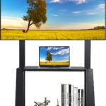 حامل تلفزيون متحرك من مايبرو، حامل أرضي دوار للشاشات المسطحة، شاشة عرض LCD/ال اي دي/او ال اي دي 32-70 بوصة، لوح ذكي قابل للتحريك يتحمل حتى 100 رطل مع رف عجلات قابلة للقفل وارتفاع قابل للتعديل متين